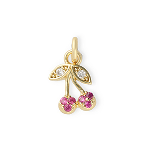 Brass TQ metaal bedels kersen met strass Gold-pink-transparent