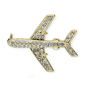 Broches vliegtuig met strass Gold-crystal
