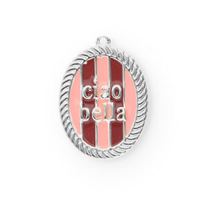 BY31&reg; Eco-brass metaal bedels met enamel ovaal Ciao bella"" Silver-light pink-red