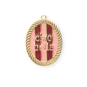 BY31&reg; Eco-brass metaal bedels met enamel ovaal Ciao bella"" Gold-light pink-red