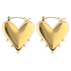 BY31&reg; Roestvrij stalen (RVS) Stainless steel onderdelen oorbellen&nbsp;/&nbsp;creolen hart met 5 oogjes Gold