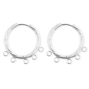 BY31&reg; Roestvrij stalen (RVS) Stainless steel onderdelen oorbellen&nbsp;/&nbsp;creolen twisted met 5 oogjes Silver