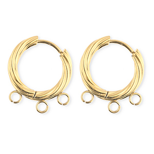 BY31&reg; Roestvrij stalen (RVS) Stainless steel onderdelen oorbellen&nbsp;/&nbsp;creolen twisted met 3 oogjes Gold
