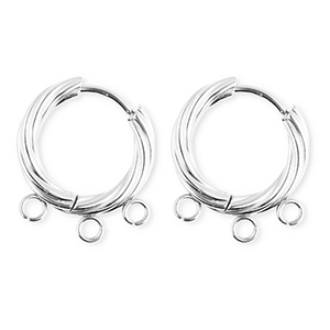 BY31&reg; Roestvrij stalen (RVS) Stainless steel onderdelen oorbellen&nbsp;/&nbsp;creolen twisted met 3 oogjes Silver