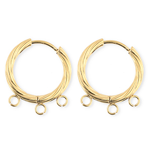 BY31&reg; Roestvrij stalen (RVS) Stainless steel onderdelen oorbellen&nbsp;/&nbsp;creolen twisted met 3 oogjes Gold