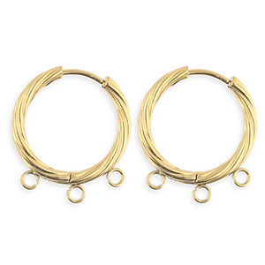 BY31&reg; Roestvrij stalen (RVS) Stainless steel onderdelen oorbellen&nbsp;/&nbsp;creolen twisted met 3 oogjes Gold