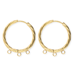 BY31&reg; Roestvrij stalen (RVS) Stainless steel onderdelen oorbellen&nbsp;/&nbsp;creolen twisted met 3 oogjes Gold
