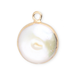 Imperfecte zoetwaterparel bedel rond Gold-Natural white