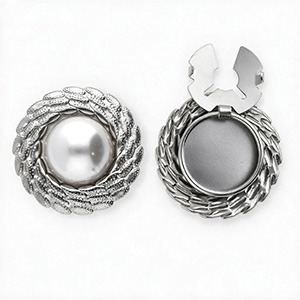 Roestvrij stalen (RVS) Stainless steel button covers rond met imitatieparel Silver-white