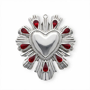 Roestvrij stalen (RVS) Stainless steel bedels met enamel hart Silver-red