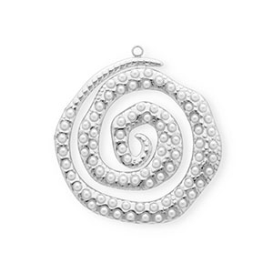 Roestvrij stalen (RVS) Stainless steel bedel spiraal met imitatieparels Silver-white