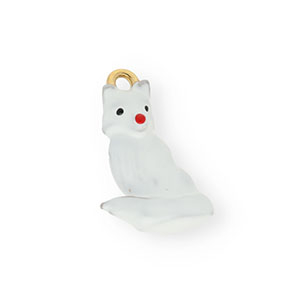 Roestvrij stalen (RVS) Stainless steel bedels met enamel hond Gold-white-red