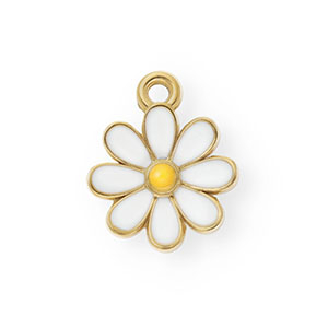 Roestvrij stalen (RVS) Stainless steel bedels met enamel madelief Gold-white-orange