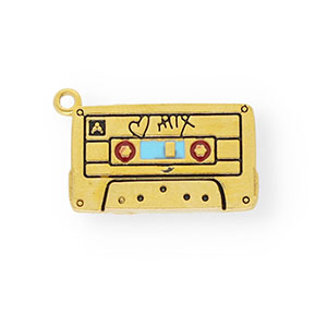 Roestvrij stalen (RVS) Stainless steel bedels met enamel cassettebandje Gold-light blue-red