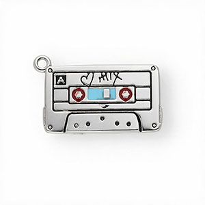 Roestvrij stalen (RVS) Stainless steel bedels met enamel cassettebandje Silver-light blue-red