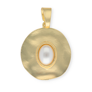 Statement hangers rond met ovale imitatieparel Gold-white