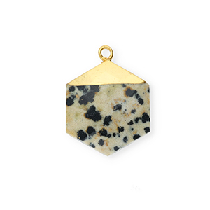 Natuursteen bedels dalmati&euml;r steen hexagon Greige-black-gold