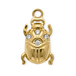 Roestvrij stalen (RVS) Stainless steel bedels met strass kever Gold-crystal