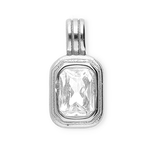 Roestvrij stalen (RVS) Stainless steel bedels met strass rechthoek Silver-crystal
