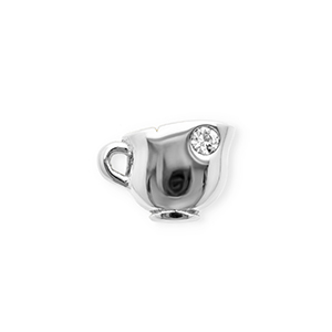 Roestvrij stalen (RVS) Stainless steel bedels met strass kopje Silver-crystal