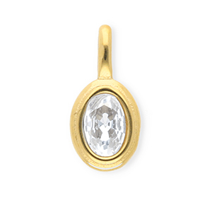 Roestvrij stalen (RVS) Stainless steel bedels met strass ovaal Gold-crystal