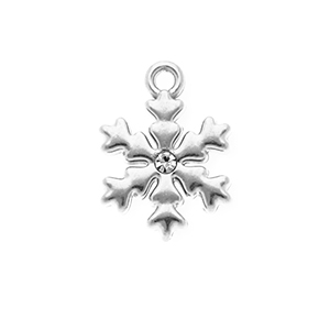 Roestvrij stalen (RVS) Stainless steel bedels met strass sneeuwvlok Silver-crystal