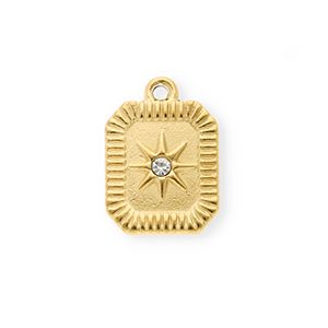 Roestvrij stalen (RVS) Stainless steel bedels met strass langwerpig octagon Gold-crystal
