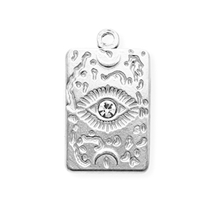 Roestvrij stalen (RVS) Stainless steel bedels met strass rechthoek met oog Silver-crystal