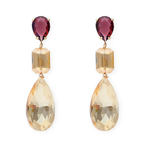 Oorbellen / oorstekers van Crystal Glas druppel-rechthoek Dark plum-amber orange-gold