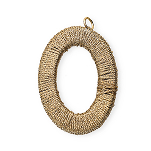 Acryl hanger met macram&eacute; draad ovaal Champagne beige metallic-gold