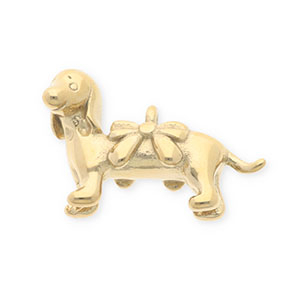 Roestvrij stalen (RVS) Stainless steel bedels teckel met strik Gold