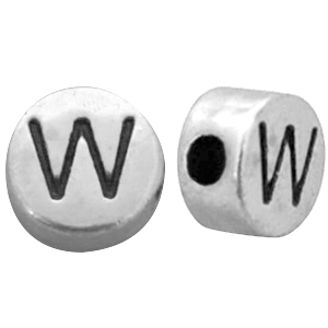 DQ metalen letterkraal W Antiek zilver (nikkelvrij)