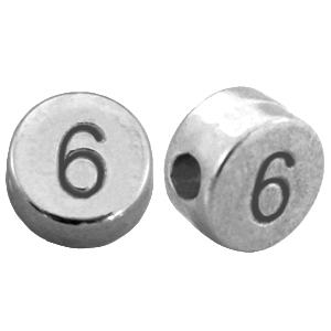 DQ metalen cijferkralen # 6  Antiek zilver (nikkelvrij) 
