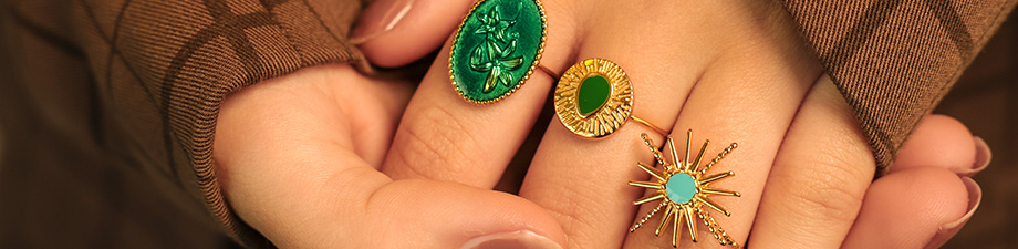 Schitterende roestvrij stalen ringen met enamel